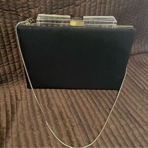 Kate Spade Black Evening Bag Clear+Gold Acrylic Bow Closure.